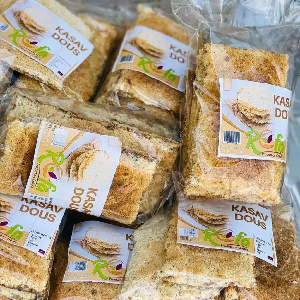 kasav dous okap-sweet cassava bread coconut 3pack (6 pieces) Snack kasav dous okap-sweet cassava bread coconut 3pack (6 pieces) Snack