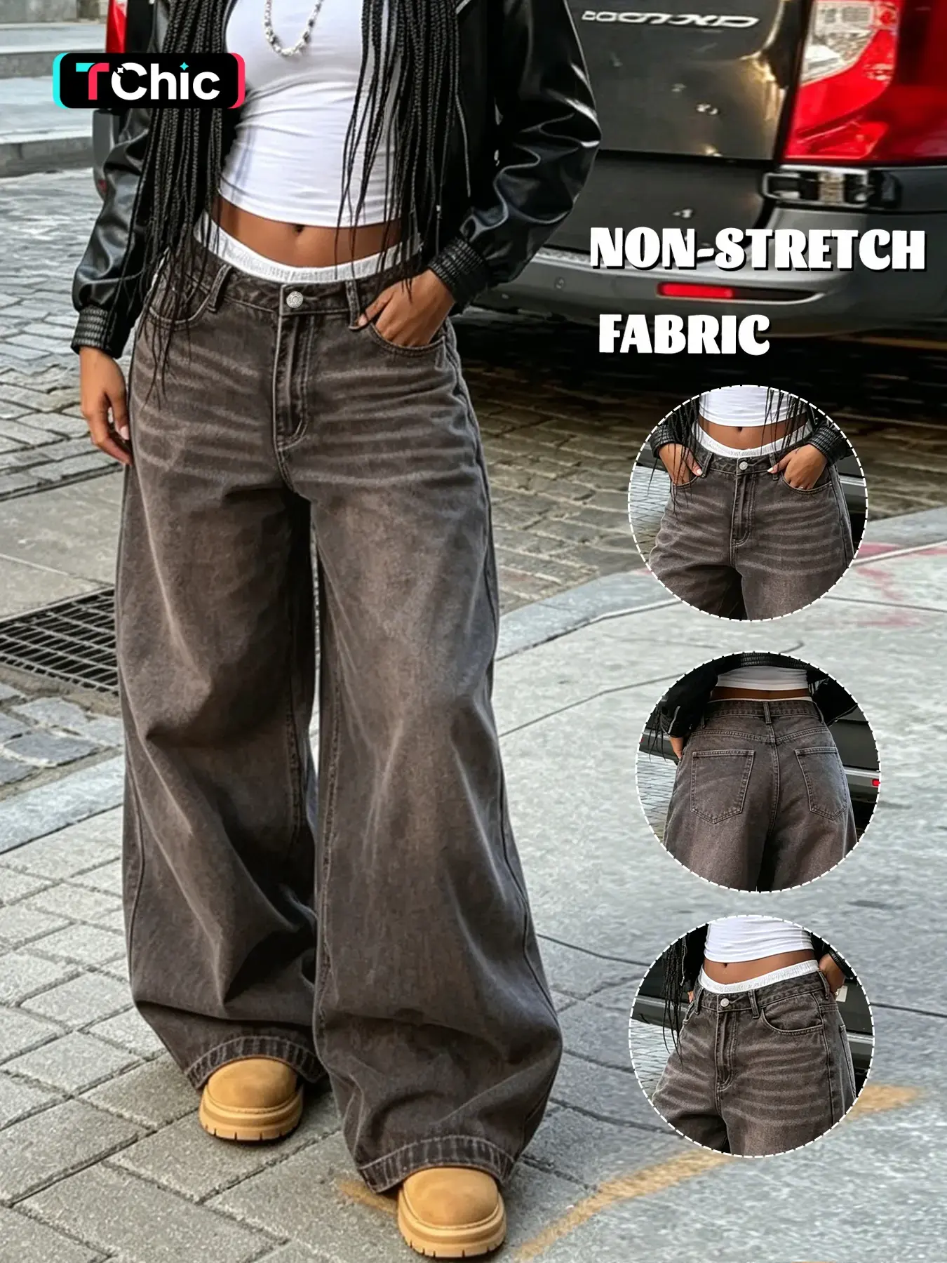 GILIPUR Women's Coffee Brown Washed Low Rise Wide Leg Relaxed Fit Vintage Style Jeans, Y2K Vintage Baggy Loose Fit Floor Length Denim Pants, Casual Streetwear Trousers for Daily, Everyday, Commute & Outdoor Outfits TChic