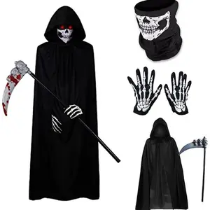 Halloween Reaper Costume Set, Party Costume Accessory, Death Cloak for Role-Playing Parties, 5-Piece Party Dress-Up Props