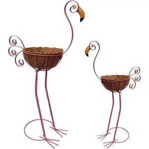 Metal Flamingo Planter with Basket -Garden Bird Planters for Outdoor Indoor Lawn,Yard,Porch,Patio, Garden Decorations(Set of 2)