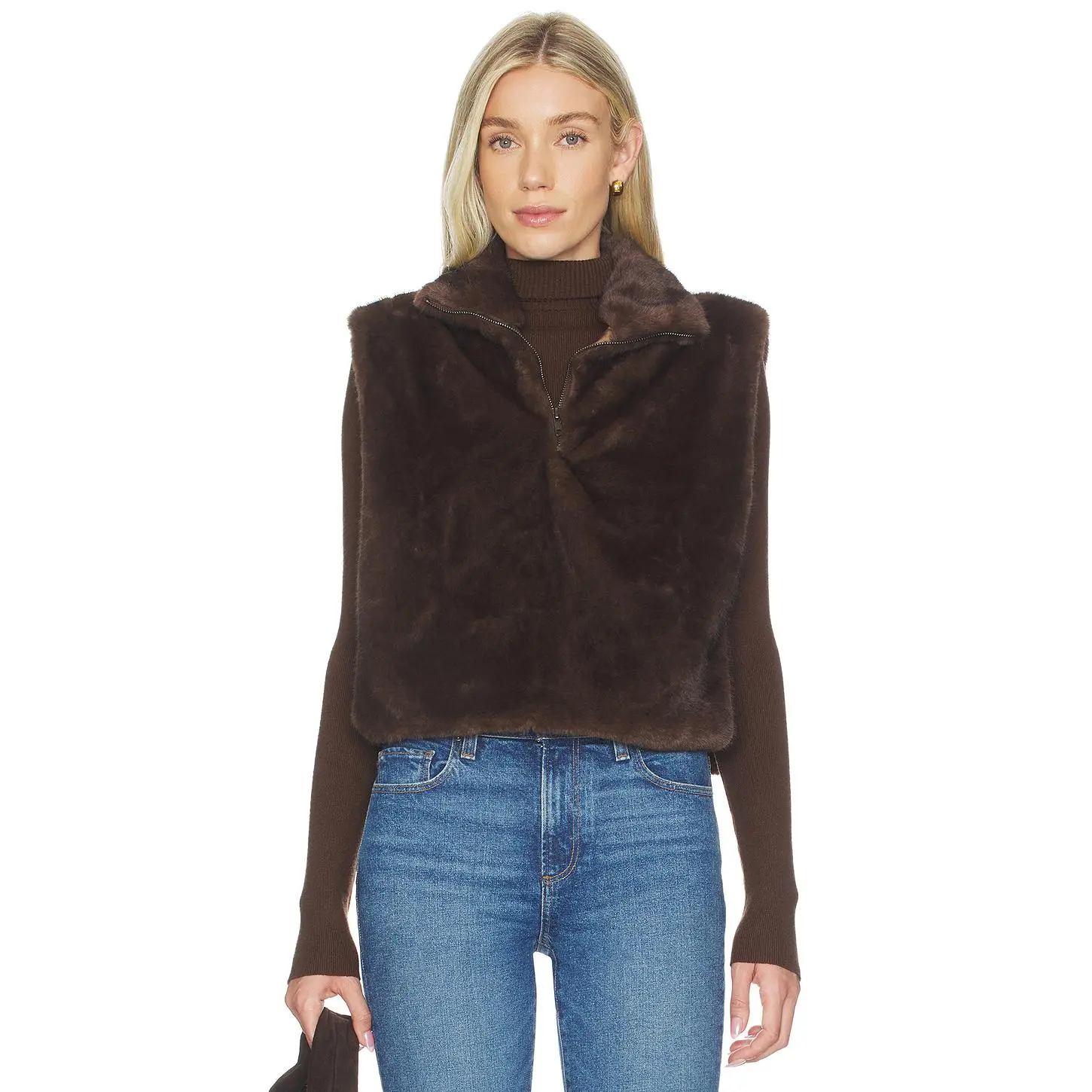 Line & Dot Dane Faux Fur Top in Brown