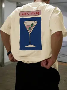 Men's Regular Fit Martini Cocktail Print Round Neck Tee Short Sleeve T-shirt for Summer, Men's Top for Daily Wear, Tropical, Casual Style Tee