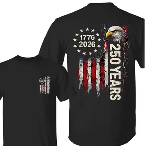 USA 250th Anniversary Patriotic Bald Eagle T-Shirt, American Flag Tee, 4th Of July Patriotic US Flag Eagle Tee, 250 Freedom Teed, Independence Day Casual Daily Wear Tee For Men & Women, Apparel Made In The USA