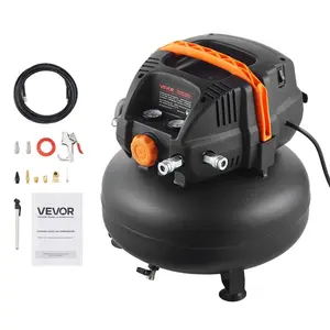 Fathersdaygift VEVOR 6 Gallon Air Compressor, 1.7HP 2.3CFM90PSI Portable Pancake Air Compressor 150PSI Max Pressure, 12-Piece Accessory Kit with 25FT Air Hose for Tire Inflation, Spray Painting, Woodwork Nailing, Pancake Typedealsforyoudays