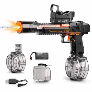 Transparent Electric Water Blaster for Kids & Adults, USB Rechargeable Automatic Water Gun with LED Light, Large Capacity Drum Tank, Long Range Summer Pool & Beach Toy