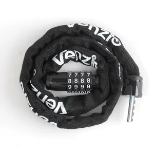 Venzio 4-Digit Combination Bike Chain Lock, Keyless 4mm x 900mm (3FT) Anti-Theft Security Lock for Bicycle, E-Bike, Scooter, Fence, Gate, Door, with Zinc Alloy Core & Fabric Sleeve