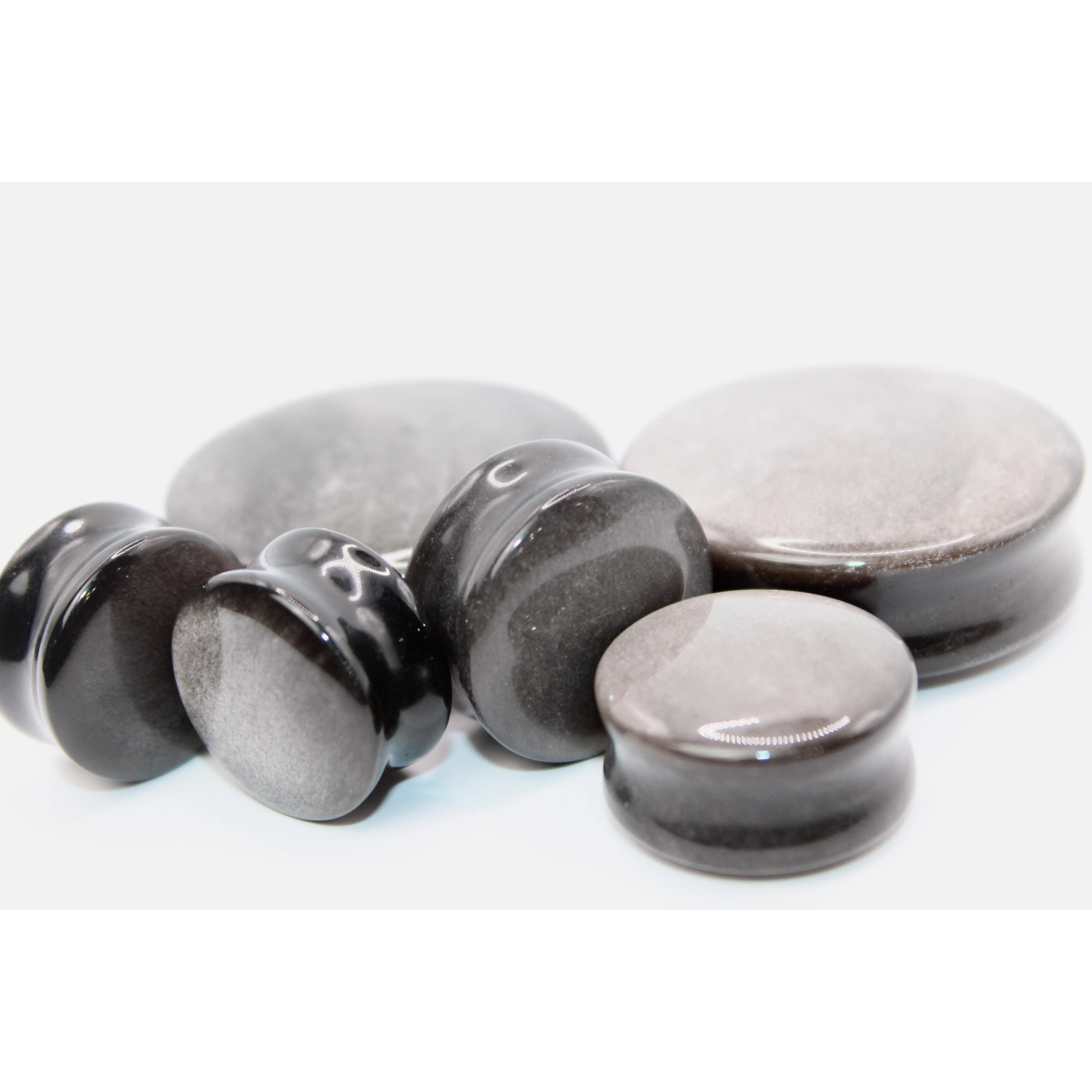 Silver Obsidian Double Flare Stone for Gauged Ears