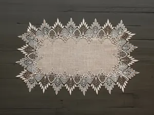 Linens Art And Things - Neutral Earth Tone Beige Lace Rectangle Placemat (13" x 20") (Set of 2)