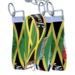 Jamaica Flag Keychain Collection - Personalized Name Nylon Key Fob - Custom Wristlet Keychain