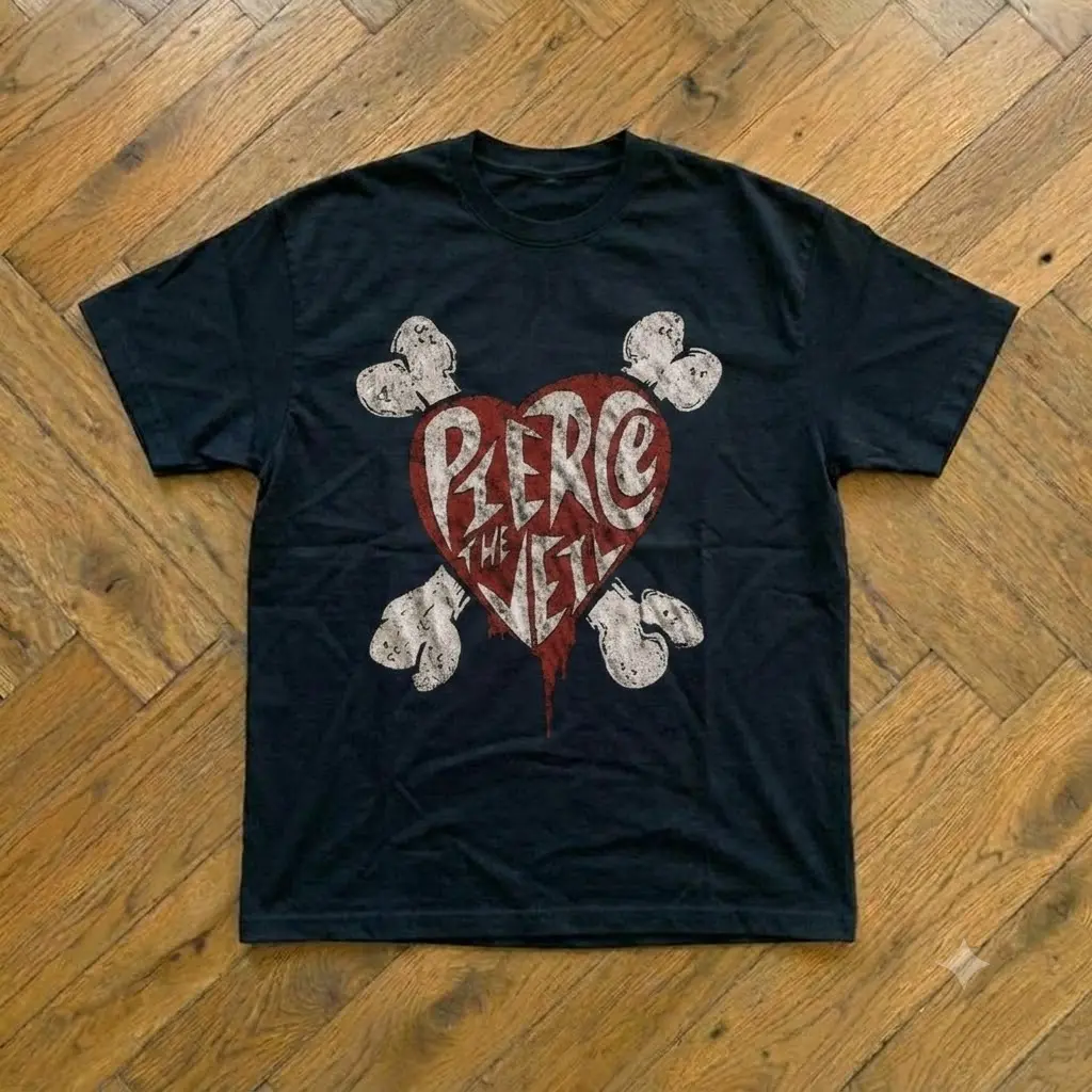 Pierce The Veil Heart Crossbones Band Logo Graphic T shirt and Baby Tee |     Vintage Emo Pop Punk Metal Concert Merch |     Alt Grunge Streetwear Tee