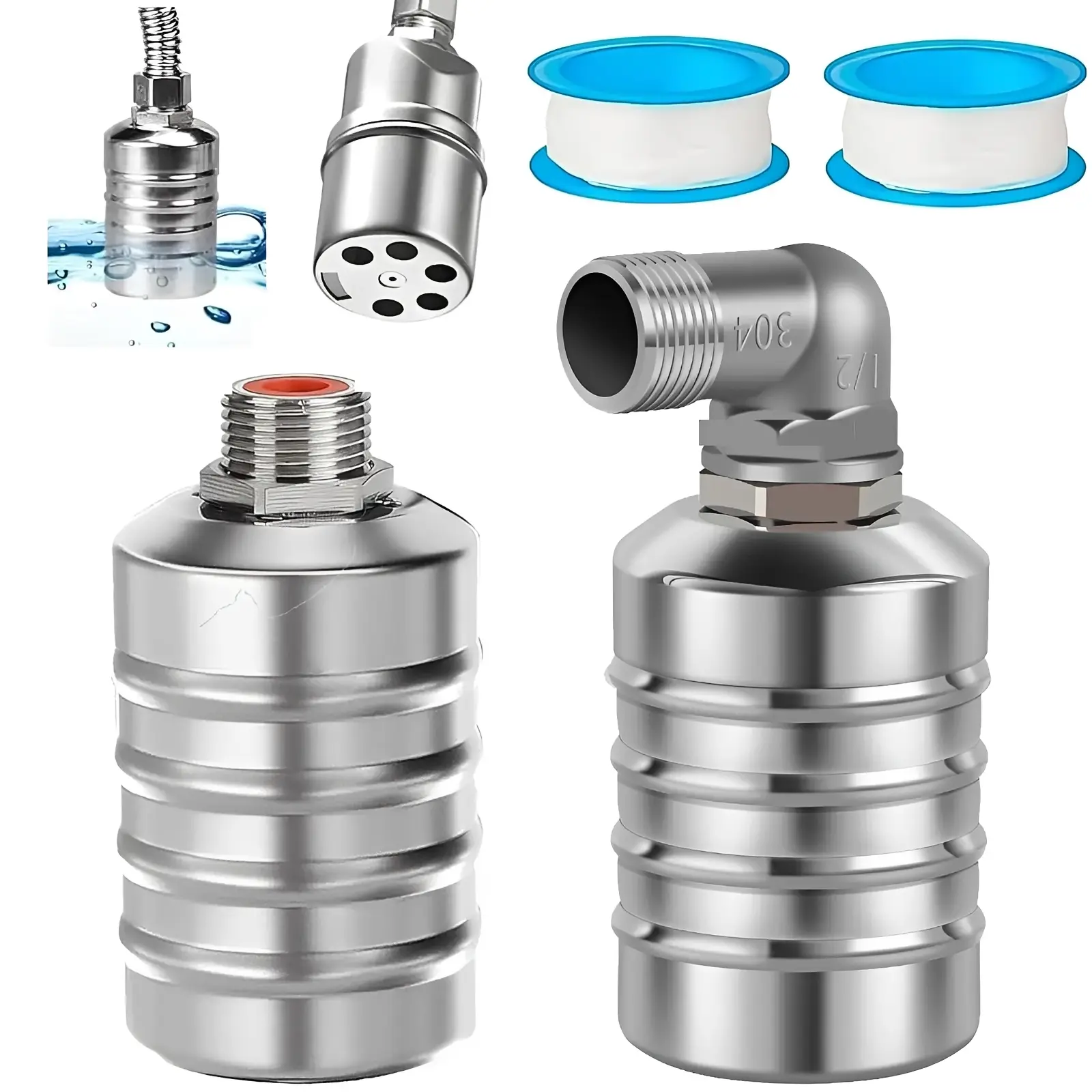 2Set Water Level Control Float Valve,304 Stainless Steel Mini Floating Ball Valve,Automatic Water Level Controller for Tank, Pool, Livestock Troughs