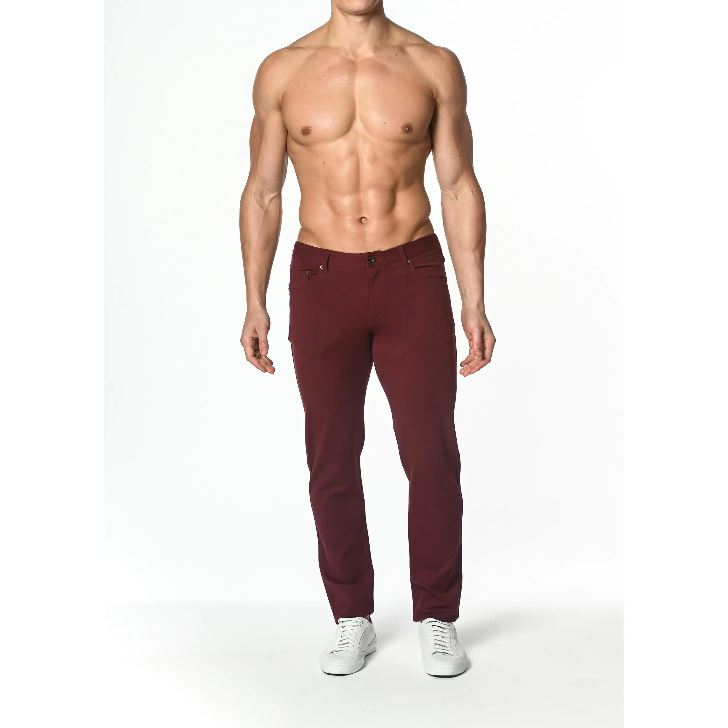 BURGUNDY 5-POCKET STRETCH KNIT JEANS PM-3010
