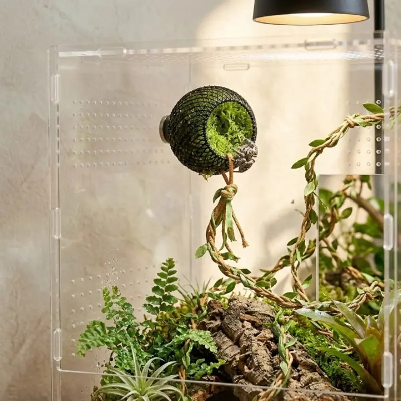1pc Magnetic Hideaway Cave for Tree Climbing Reptiles, Spider & Invertebrates, Natural Bionic Moss Feeding Chamber, Includes Climbing Vine Decor, Enclosure