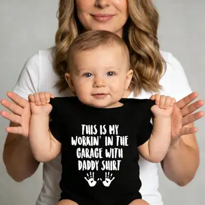 Funny Garage Daddy Baby Bodysuit - This Is My Workin' In The Garage With Daddy, Cute Handyman Newborn Romper Gift for Father's Day
