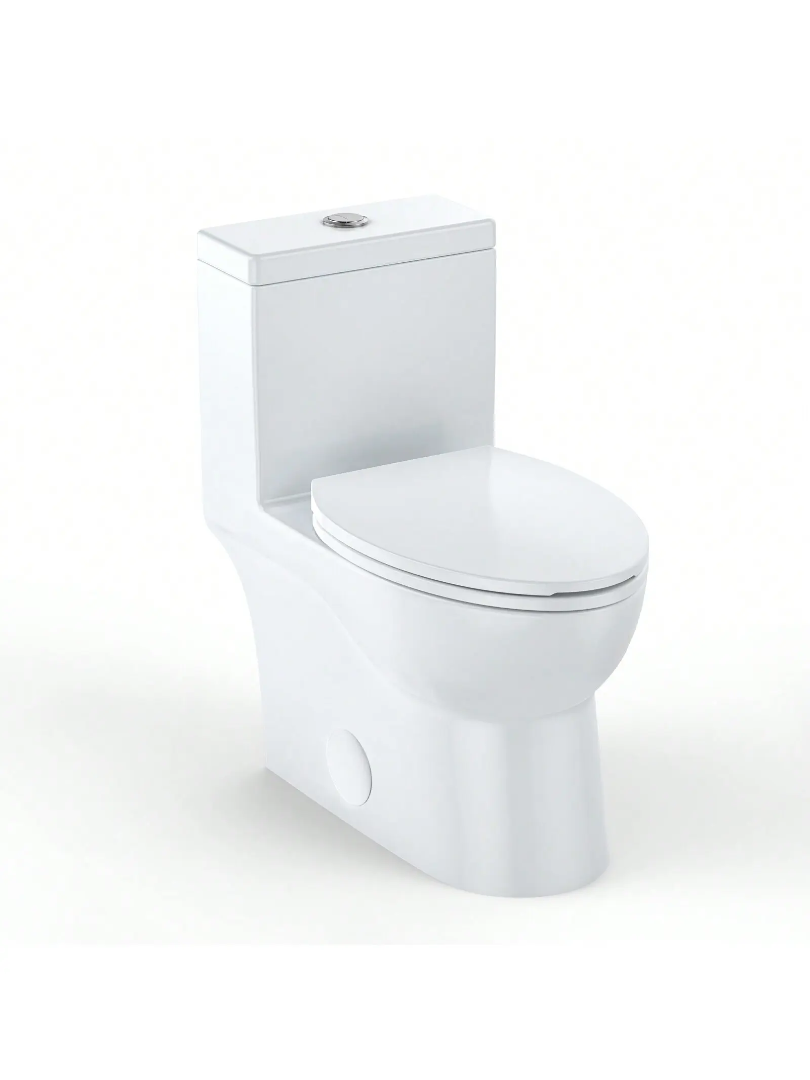 12" Rough-In Elongated 1-Piece Ceramic Toilet for Bathrooms - Soft Close Seat, 1.28 GPF Powerful Quiet Left Side Trip Lever Flush, Crisp White, 12 In, One-Piece