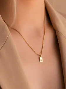 Elegant Women's A-Z Initial Pendant Necklace, Rectangular Unique Engraved Letter Design, Fashion Jewelry Gift for Her, Perfect Present Idea, Minimalist Chain