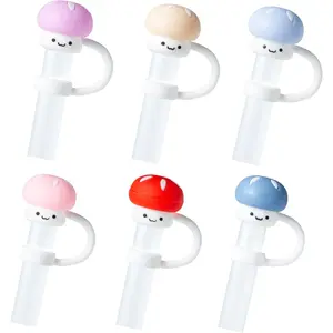 6 count Cute Mushroom Straw Cover Cap for  Cup Decor, 10mm  Cute  Drinking Straw Topper Accessories for, Portable Protector Plugs Decorations Gifts for  Party Favors