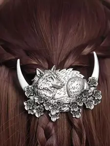 Viking Style Retro Moon Wolf Flower Hair Clip, Fashionable Versatile Hair Accessory, Floral Hair Accessories, Nordic Norway Style, Party Gift for All Seasons