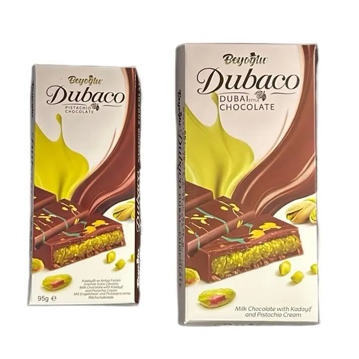 Dubai Chocolate Bar 95g OR 200g - Milk Chocolate with Kadayif And Pistachio Cream - Knafeh Chocolate sweets kadafi dubai-style outdoorfun