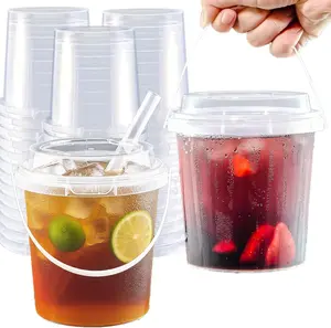 20/60 Set 25 oz Drink Bucket, Clear Plastic Cups with Lids and Straws, Disposable Drinking Cups for Cold Drinks, Iced Coffee/Milkshakes/Smoothies, Sturdy & Food SafeReusable Large Plastic Cup with Lid and Straw Thick Cups Pack