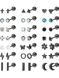 Women's 21 Pairs Flat Back Earrings, 20g Stainless Steel Studs, Tiny Cartilage & Tragus Design, Comfortable Screw Closure