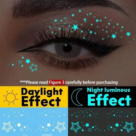 Glow-In-The-Dark Ink Temporary Tattoo, Star Eye Design, Waterproof Body Art for Face & Body, Lasts 2-5 Days, Ideal for Parties & Gifts