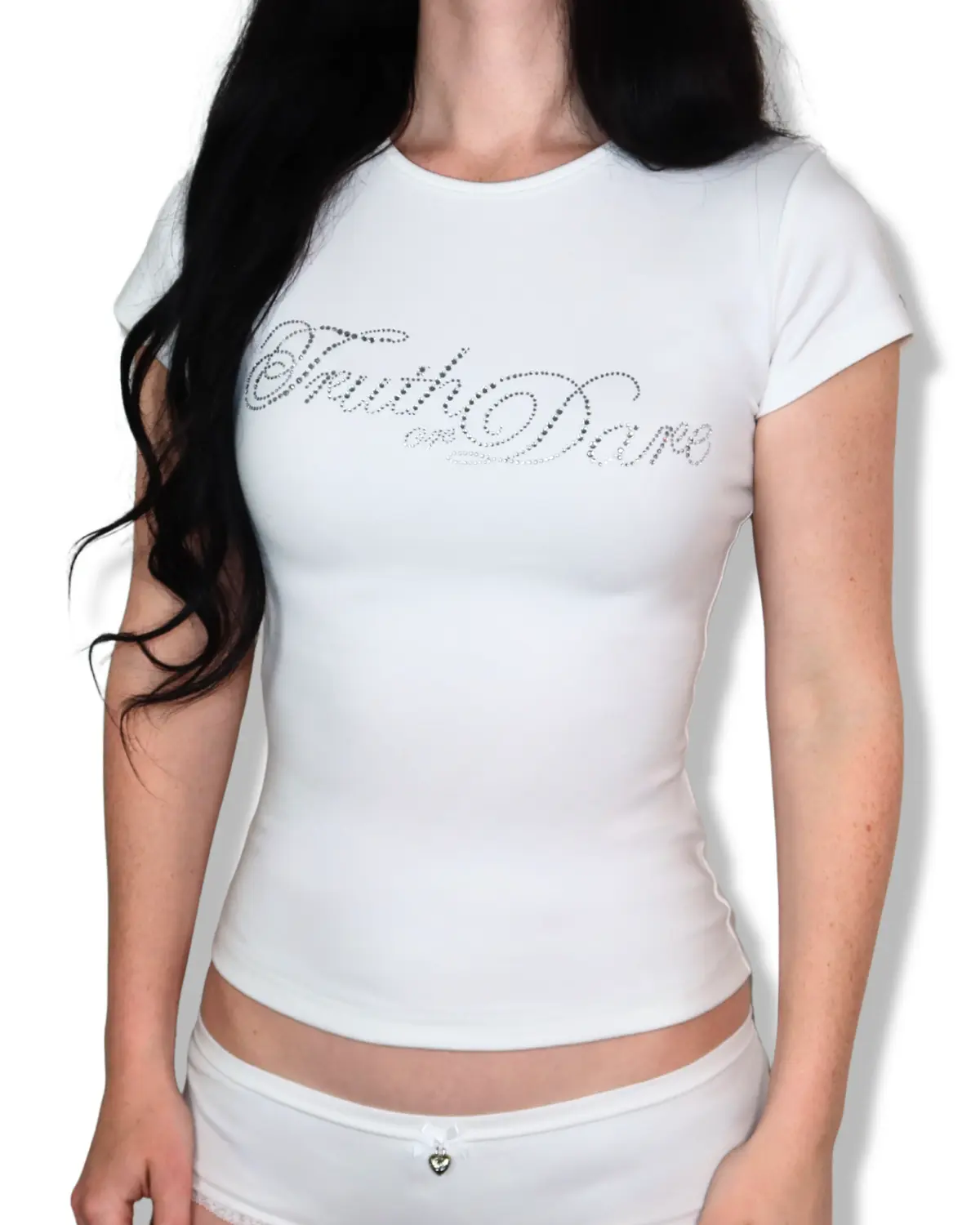 Classic White Rhinestone Logo Tee