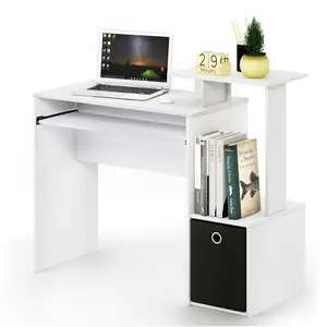 White ECON Compact Cabinet Desk - Minimalist Modern Style Office Desk with Functional Design, Keyboard Tray, Extra Shelves for Dorm & Home Office Organization, Compact Cabinet Desks, Minimalist Modern Desks