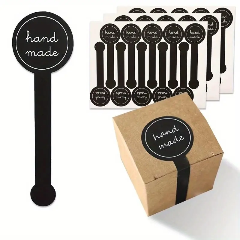 100 Stickers 10pcs Long Strips Handmade Stickers Black Long Label Biscuit Cake Baking Packaging Adhesive Stickers Bulk Branding Stickers Baking Decoration
