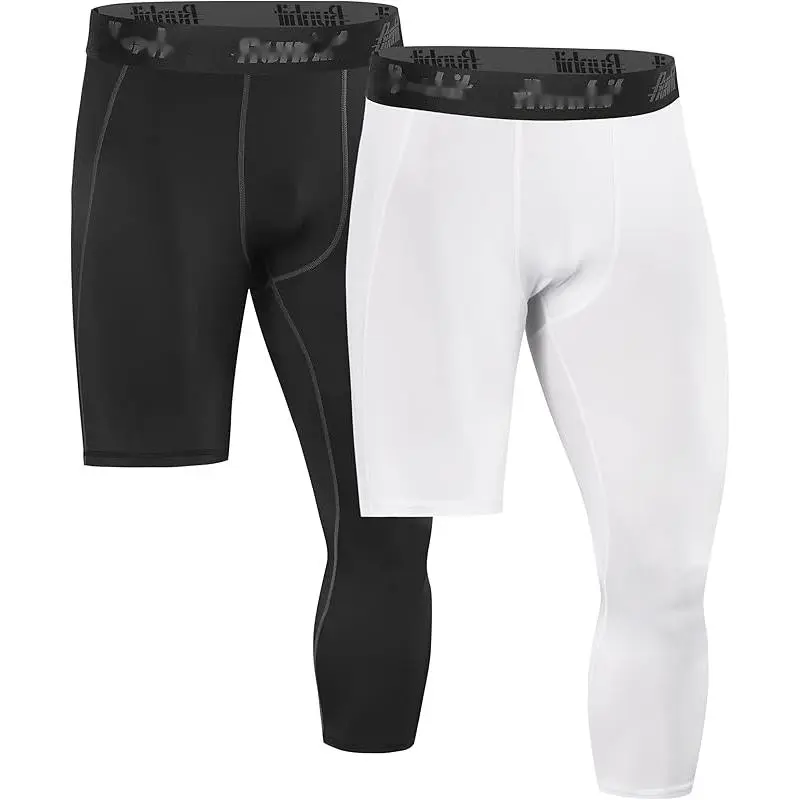 Men's 3/4 One Leg Compression Tights Single Leg Basketball Compression Pants Leggings Base Layer for Athletic Men's Breathable Fitness Sports Pants workout  leggings oner  active workout ultrasculpt legging daily workout Fathersdaygift