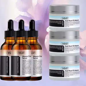 VGO Skincare Brightening Kit: Vitamin C Facial Serum & 92% Snail Mucin Gel Cream, Moisturizing Revitalizing Set for Hydration, Repair, Restore