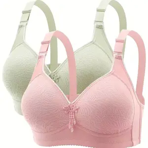 2PCS EssElegance Push-Up Jacquard Bra-Adjustable Support Straps & Wire-Free DailyComfort,Women's Lingerie & Underwear Womenswear bra push up bra bra Wireless Bra Solid Textured Bra