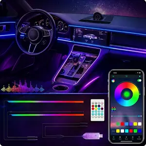 Smart LED Interior Car Lights, USB Powered RGB Car Ambient Lighting with App Control & Music Sync, DIY Mode 110cm+110cm 2-in-1 Design,  Multi-Color Decor for Cars Trucks，Gift for Men & Women