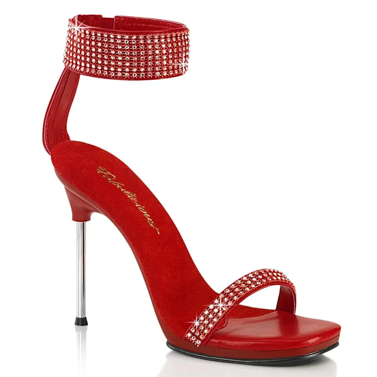 Fabulicious Chic-40 Women's Rhinestone Ankle Cuff Heeled Sandal Red