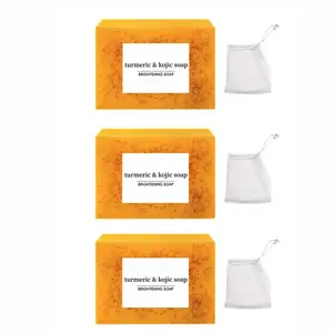 Natural Organic Lemon Turmeric KojicAcid Cleanser Soap - Daily Body Care Bar for Normal Skin, Tightens Pores, Evens Skin Tone, Brightens, Deep Cleanses, Gentle Repair (Free Bubble Net, Multi-Pack)
