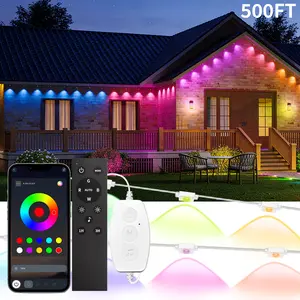 RGB+IC Permanent Outdoor Lights, 16.4FT-500FT IP67 Waterproof Smart Eaves Lights, House Exterior Lights for Year-Round Decor with Remote & App Timer for Christmas,Thanksgiving, Daily & Holiday Party Summervibes