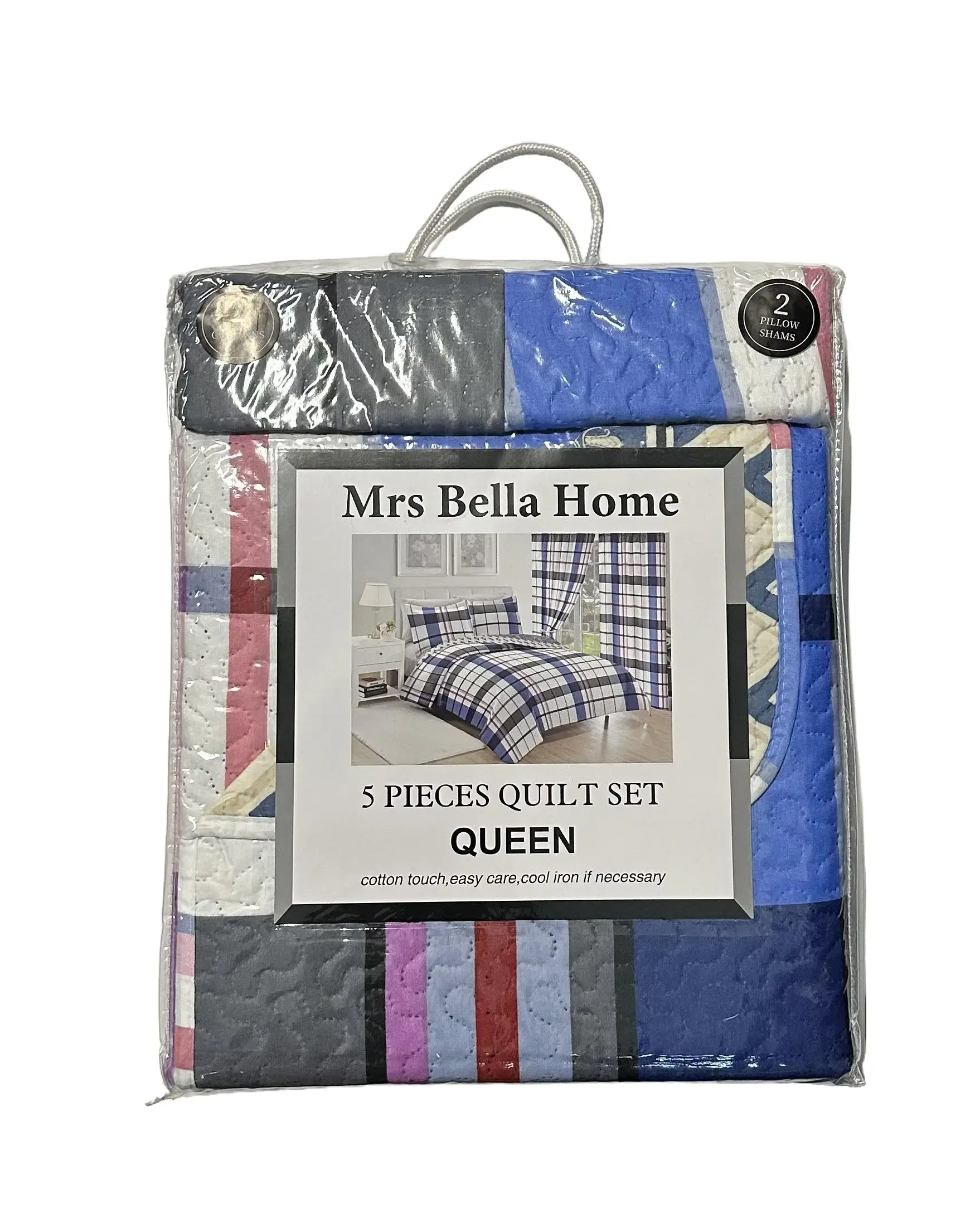 Queen Size 5-Piece 100% Cotton Stripe Bedding Quilt Set - Warm Cooling Soft Textile for Bedroom Use