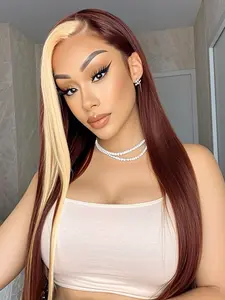 28 Inch Long Straight Wigs for Women, Gorgeous Fluffy Wigs without Bangs, Synthetic Lace Front Wigs for Party, Daily Use, Blonde Straight Wig