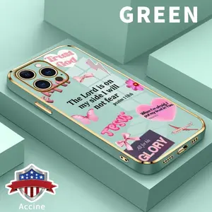 Case for iPhone 15 Pro Max 16 14 Plus 13 12 11 X XS Max XR Faith Over Fear Psalm Christian Aesthetic Luxury Golden Edge Elecroplated TPU Camera Lens Protection Mobile Phone Cover Gift for