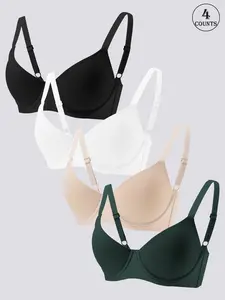 4-Piece High-Quality Seamless Women's Bras, Lifting and High-Support Push-Up Bras, Underwire Push Up, Daily Casual Wear, Adjustable Straps and Adjustable Hook-and-Eye Back, Steel-Ring, Non-Slip, Comfortable and Breathable, Solid Color Women's Bras