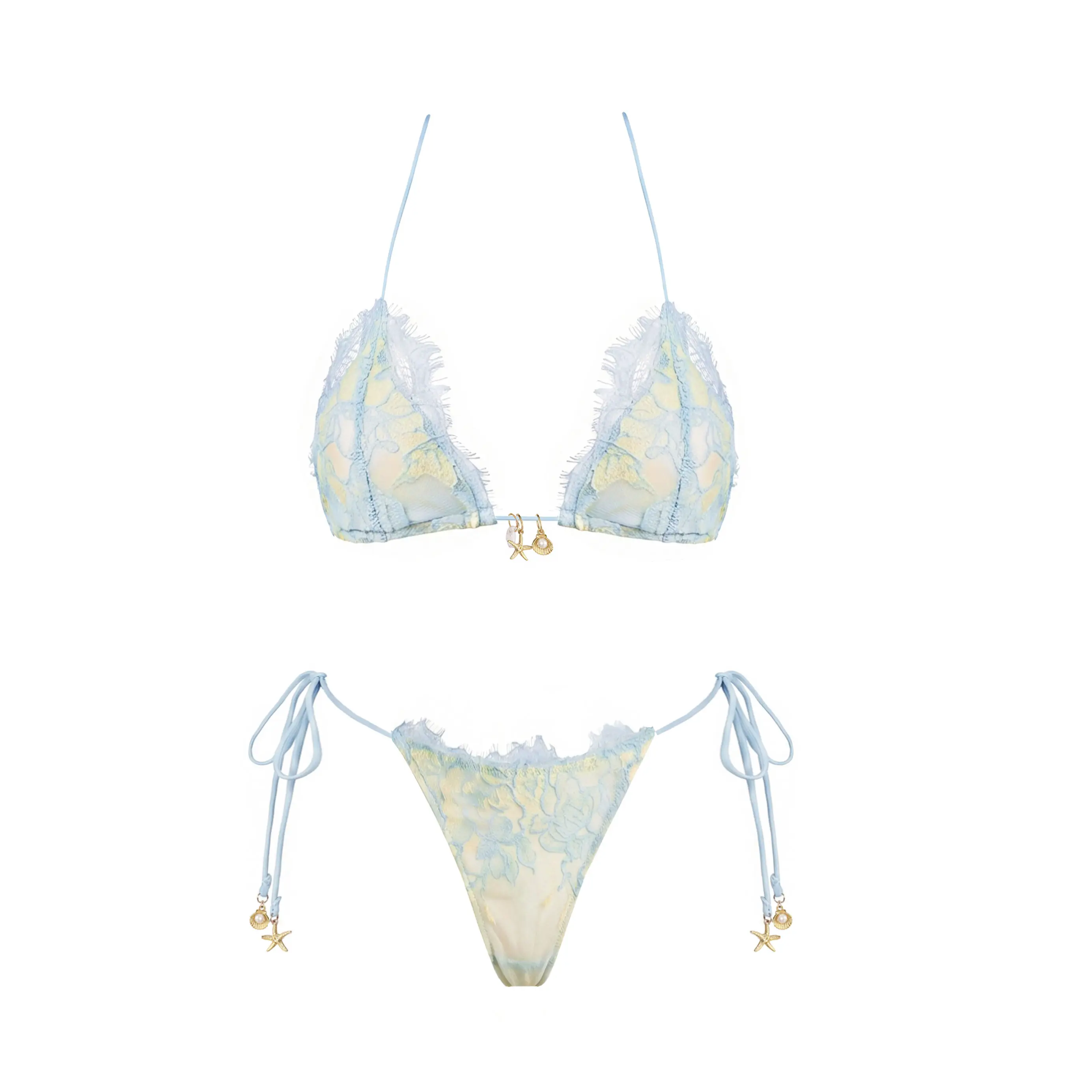 2026 new women’s lace tie mini bikini two-piece set—fashionable, sexy color-block design; two-piece swimsuit set for holidays, casual beachwear, pool parties, and hot springs wear.