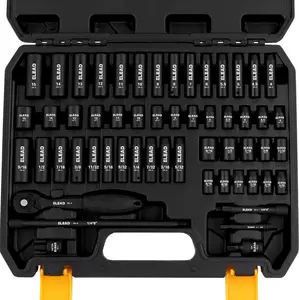1/4" Drive Impact Socket Set, 56-Piece Standard SAE (5/32 to 9/16 inch) and Metric (4-15mm) Size, 6 Point, Cr-V, 72-Tooth Ratchet Handle, Extension Bar, Universal Joint