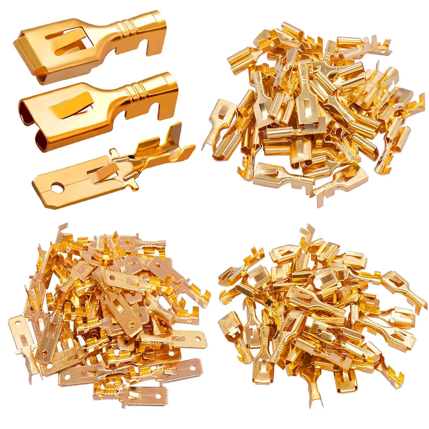 150PCS Tin-Copper Spade Connectors (50pcs Male, 1/4 Inch Female Quick Splice Crimp Terminals) - 6.3mm/0.25in 16-14 Gauge Non-Insulated Bulk Pack, Easy to Use for Headlight, Car Alarms Wiring (N-005-6.3)