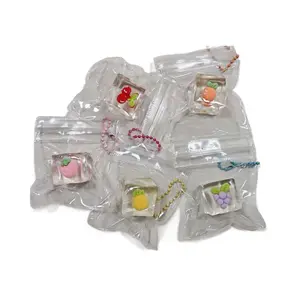 Kawaii Ice Cube Charm Collection - Soft Squishy Bag Pendant & Keychain Accessory, Cute Phone Strap Companion for Sensory Play & Anxiety Relief (3 Fruit Designs)