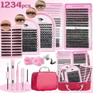 4 Boxes Lash Cluster Extensions Gift Set, Cosmetic Makeup, Eyelashes Extensions, Mixed Lashes Clusters Kit, 20D 40D 100D&Bottom Lashes, Soft & Lightweight Lash Clusters With Bond &Sea l&Remove &Tweezers & Handband, Easy DIY Salon Look at Home