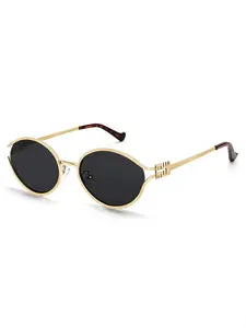 Retro Oval Sunglasses for Women Men Small Casual Sunglasses Trendy Gold Frame Round Shades Cute Designer Sunnies