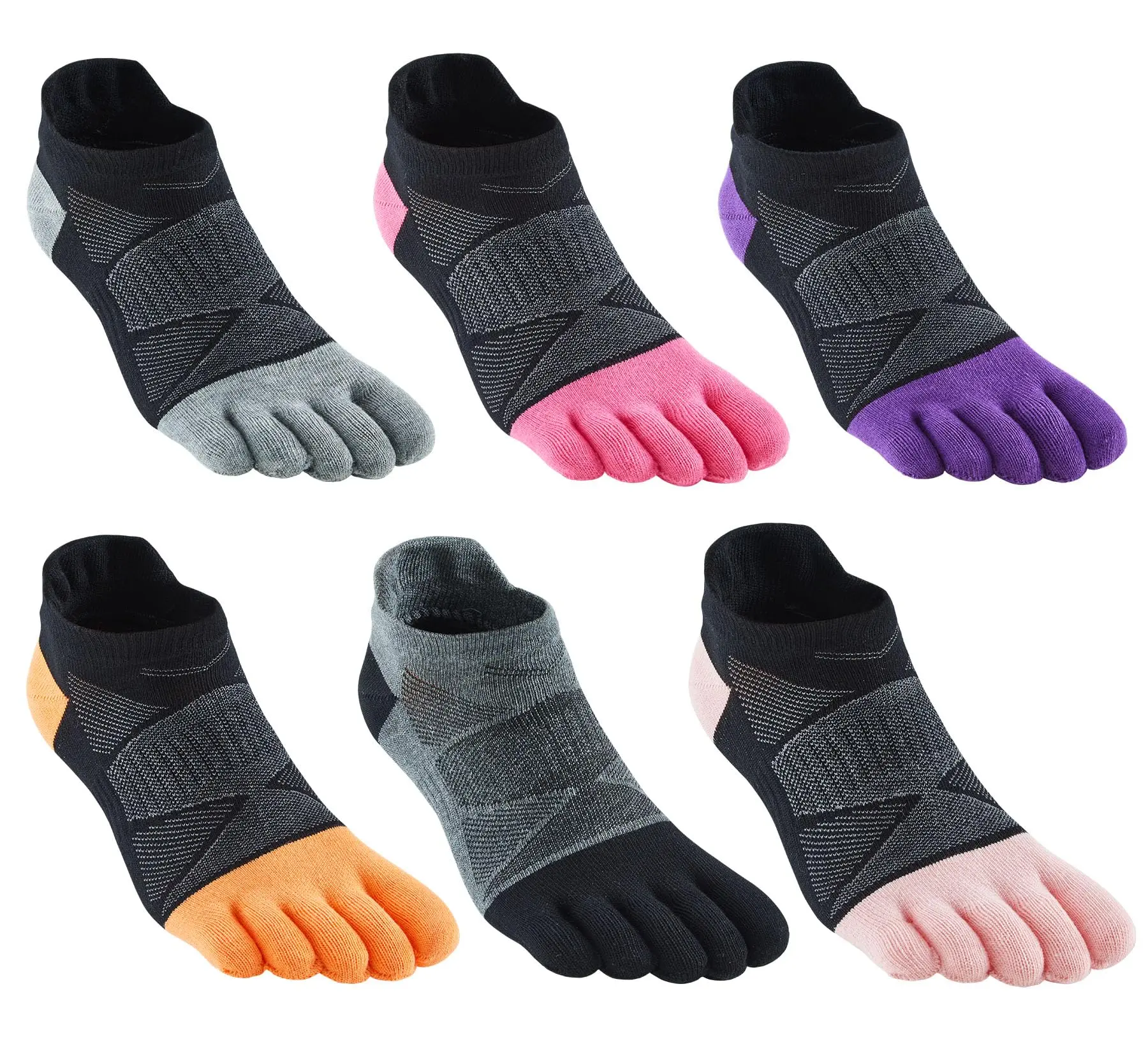 6 pack Cotton Toe Socks Five Finger Socks No Show Crew Athletic Running Socks