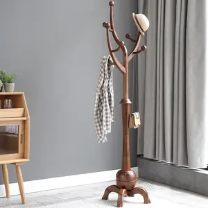 BEKRVIO Freestanding Wood Tree Coat Rack with 8 Hooks Creative Design Tree Branch Look Stable Sphere Base for Coats Hats Scarves and Bags