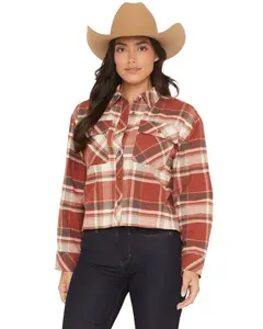 Shyanne Women's Pershing Plaid Print Long Sleeve Cropped Flannel Shirt - Srho25w11-Crml