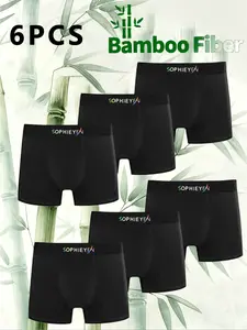 Men's Bamboo Fiber Underwear Set of 6, High Stretch Comfortable Plain Design, Casual Fitted Sportswear for All Seasons